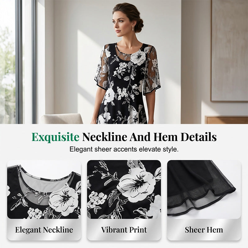 🔥Limited-time offer-Women's Elegant Floral Print Chiffon Dress