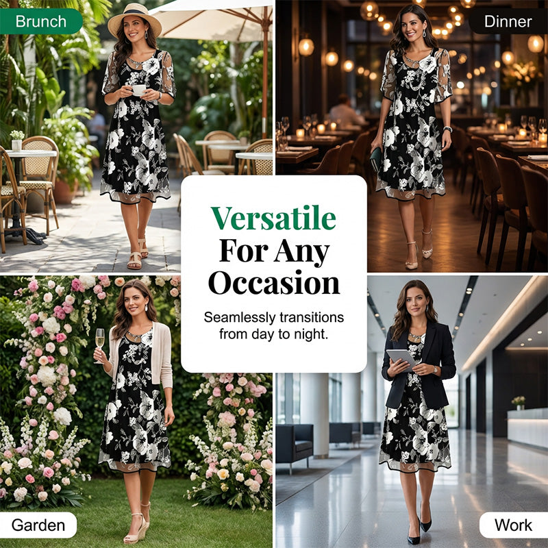 🔥Limited-time offer-Women's Elegant Floral Print Chiffon Dress