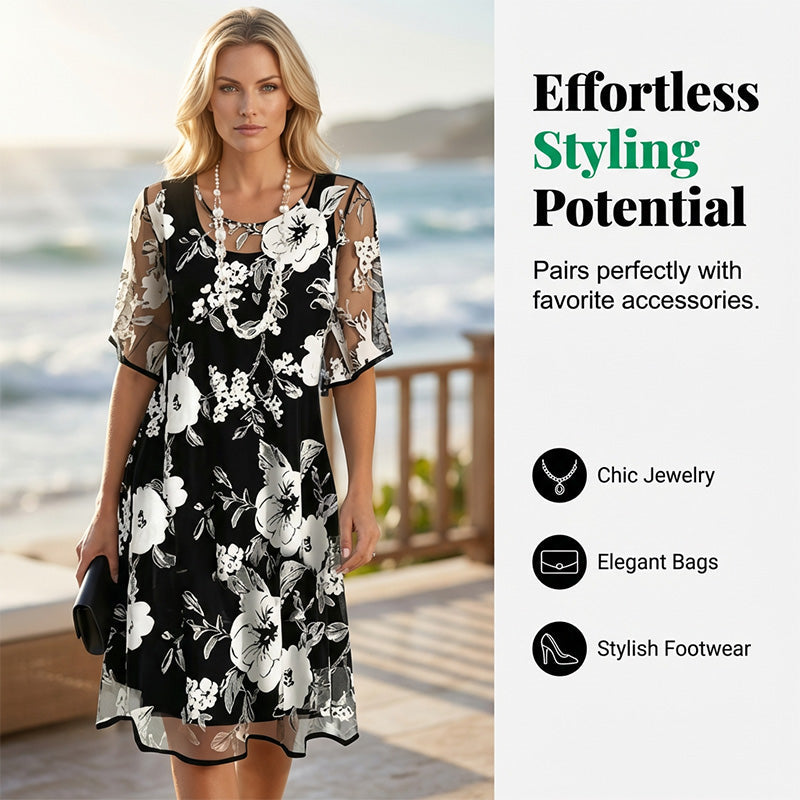 🔥Limited-time offer-Women's Elegant Floral Print Chiffon Dress