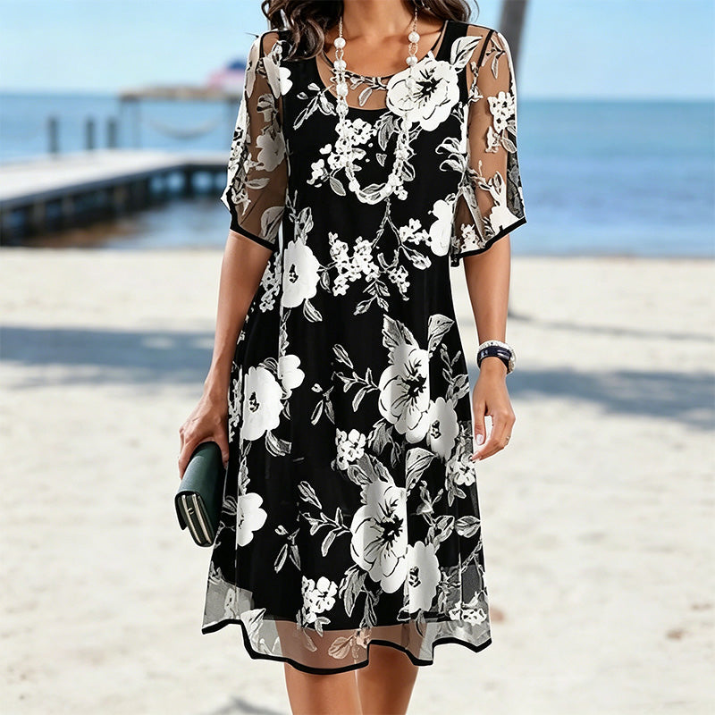 🔥Limited-time offer-Women's Elegant Floral Print Chiffon Dress