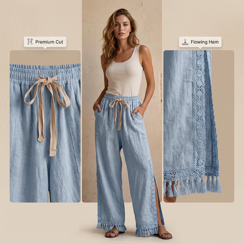 Women's Vintage-Inspired Drawstring Wide-Leg Pants