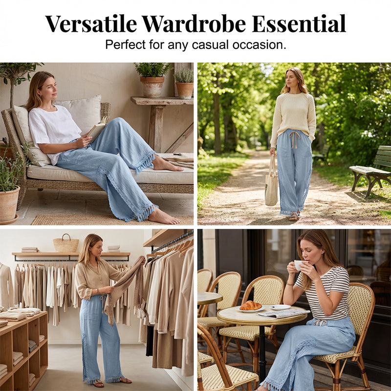 Women's Vintage-Inspired Drawstring Wide-Leg Pants