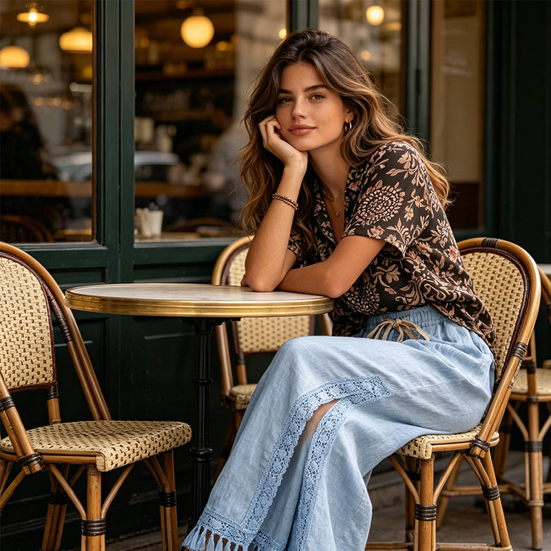 Women's Vintage-Inspired Drawstring Wide-Leg Pants