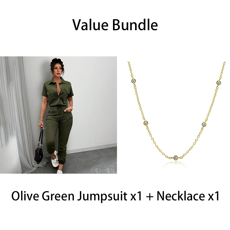 👗2026 New Collection! 🌟 Short Sleeve Button-Front Jumpsuit for Women – Drawstring Waist, Jogger Cuffs 🍃