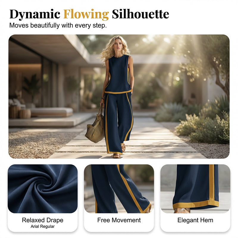 🔥New arrivals on sale-Casual Sleeveless Colorblock Top & Wide-Leg Pants Set