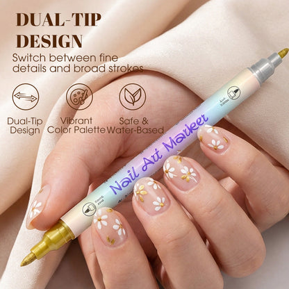 🥳2026 HOT SALE🥳💞50K+ SOLD!✨🎨 50% OFF! Dual-Tip Nail Art Marker Pen SetQuick‑dry, no UV lamp. Fine & brush tips. Easy DIY at home.💅🖌️