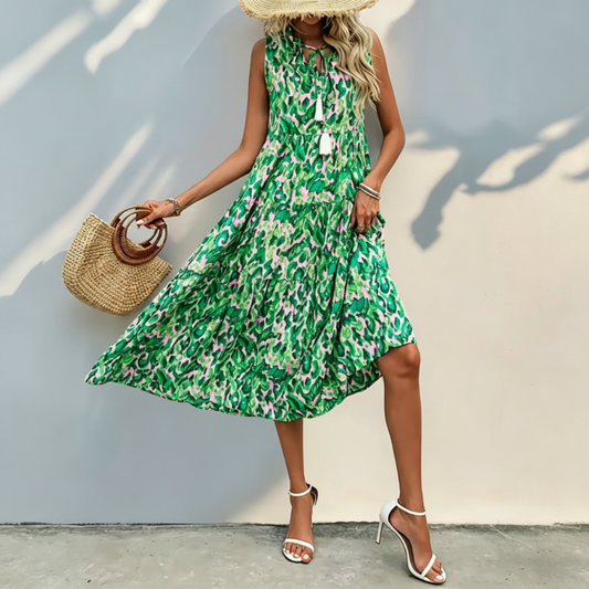 🔥2026 Newest Models-Women's Sleeveless Abstract Print Tiered Midi Dress