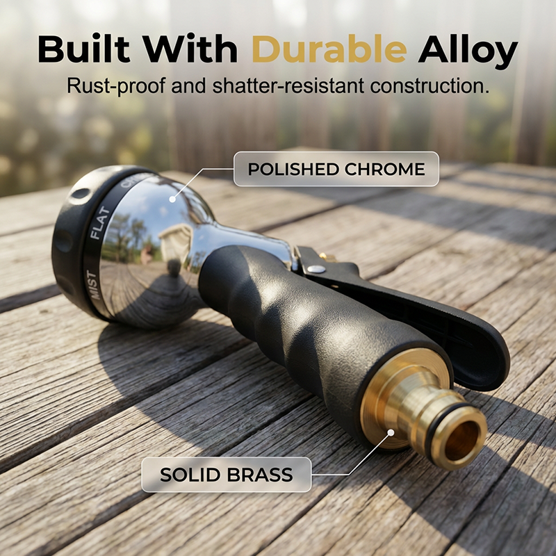 🔫 Heavy-Duty Metal Garden Hose Nozzle | Solid Brass & Zinc Sprayer for High-Pressure Watering