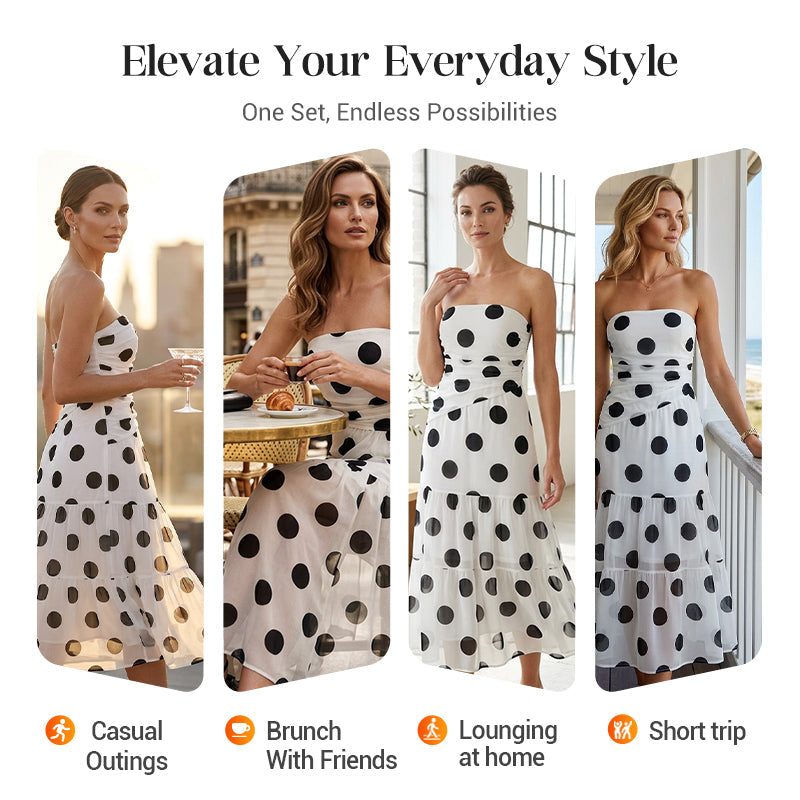 🔥2026 Newest Models-Elegant Strapless Polka Dot Tiered Dress