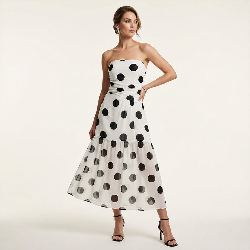 🔥2026 Newest Models-Elegant Strapless Polka Dot Tiered Dress