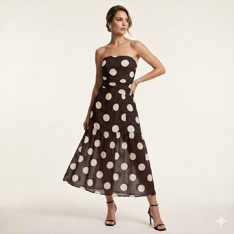 🔥2026 Newest Models-Elegant Strapless Polka Dot Tiered Dress