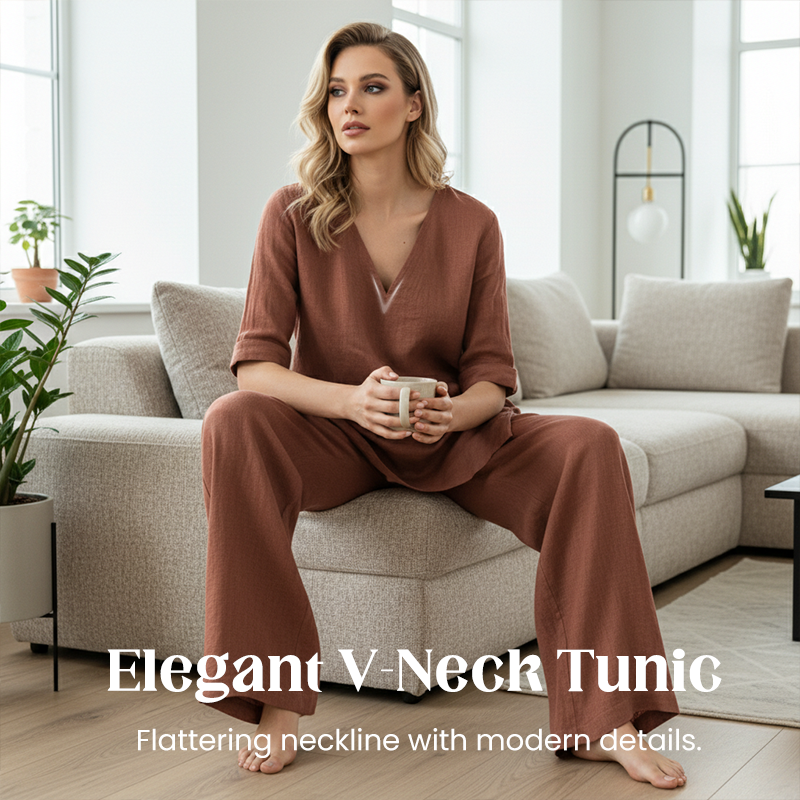 🔥Limited-time offer-Breathable Linen Blend V-Neck Top and Pants Suit