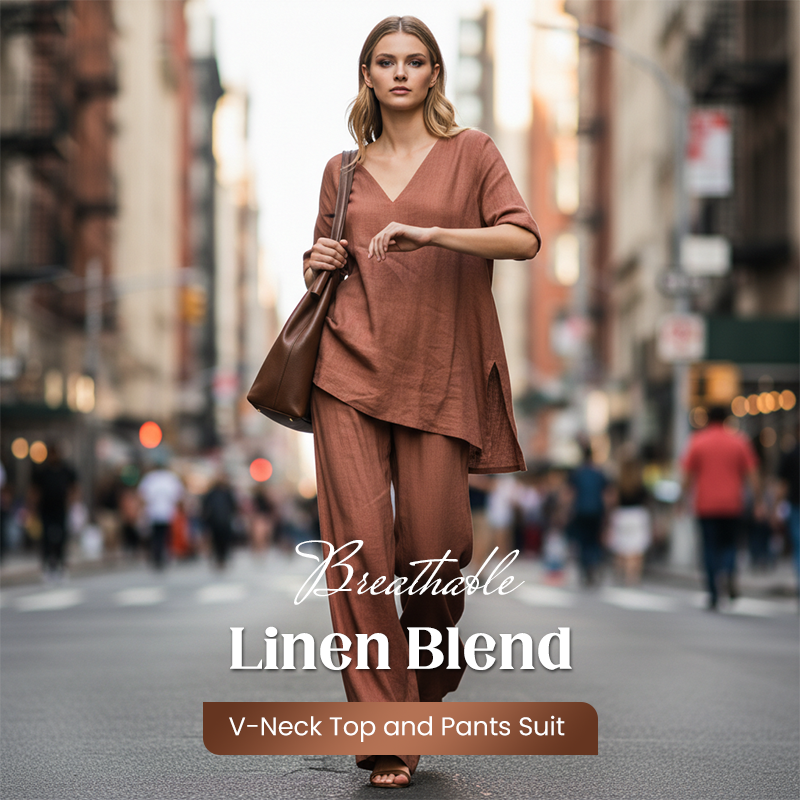 🔥Limited-time offer-Breathable Linen Blend V-Neck Top and Pants Suit