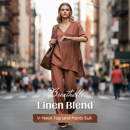 🔥Limited-time offer-Breathable Linen Blend V-Neck Top and Pants Suit