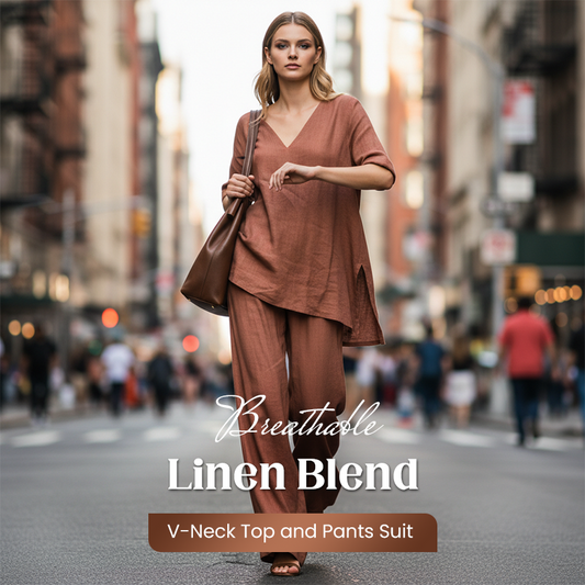 🔥Limited-time offer-Breathable Linen Blend V-Neck Top and Pants Suit
