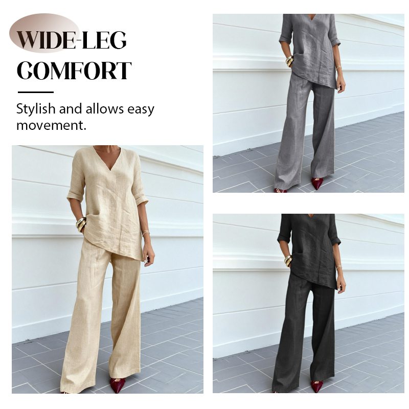 🔥Limited-time offer-Breathable Linen Blend V-Neck Top and Pants Suit