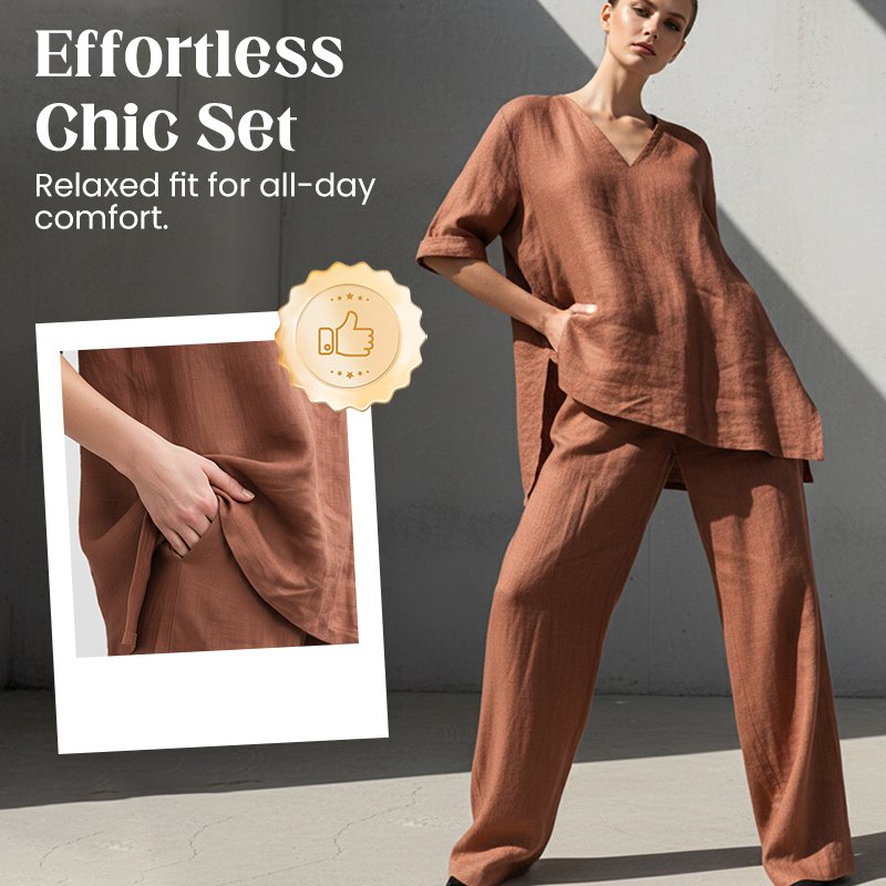 🔥Limited-time offer-Breathable Linen Blend V-Neck Top and Pants Suit