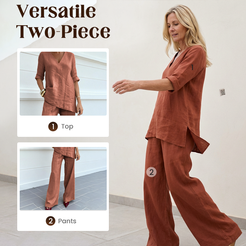 🔥Limited-time offer-Breathable Linen Blend V-Neck Top and Pants Suit