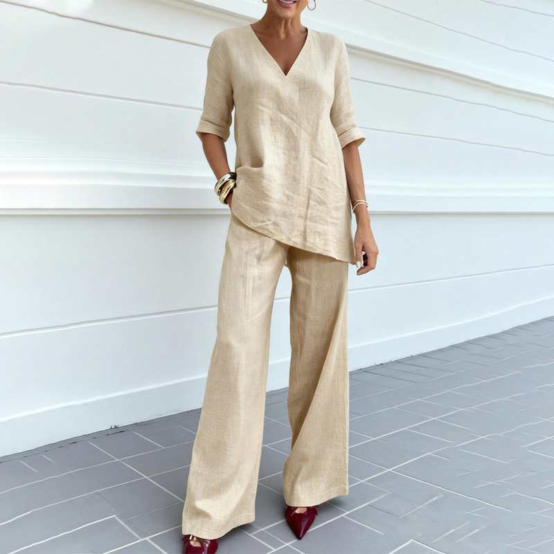 🔥Limited-time offer-Breathable Linen Blend V-Neck Top and Pants Suit
