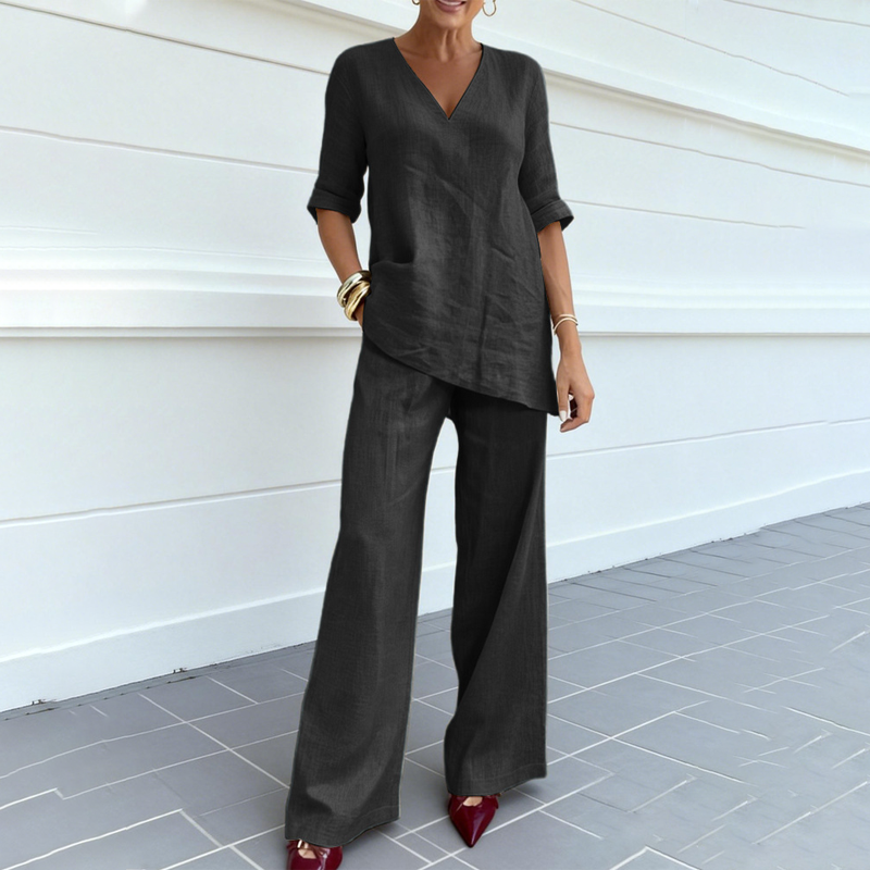 🔥Limited-time offer-Breathable Linen Blend V-Neck Top and Pants Suit