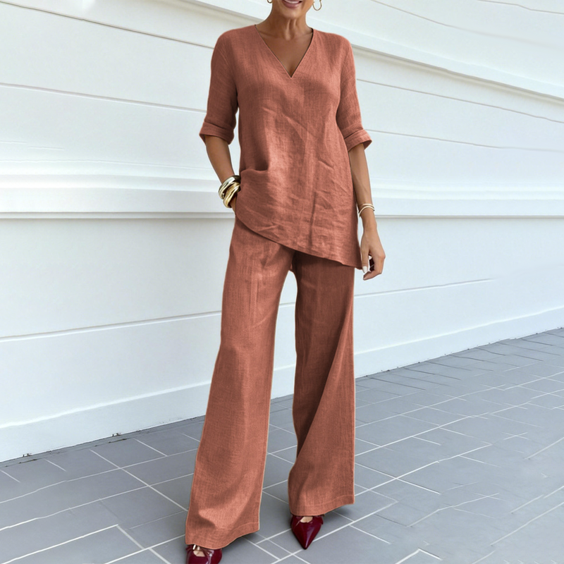 🔥Limited-time offer-Breathable Linen Blend V-Neck Top and Pants Suit