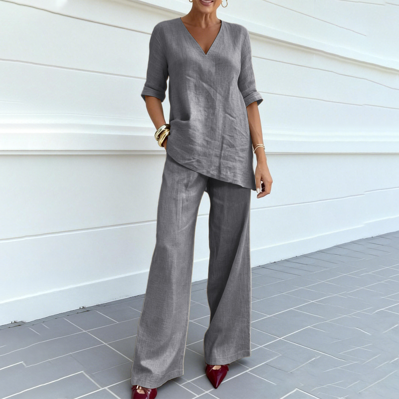 🔥Limited-time offer-Breathable Linen Blend V-Neck Top and Pants Suit