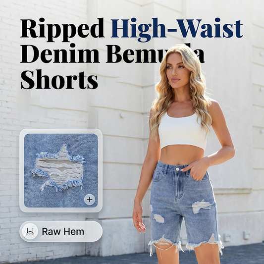 🔥Women's Ripped High-Waist Denim Bermuda Shorts
