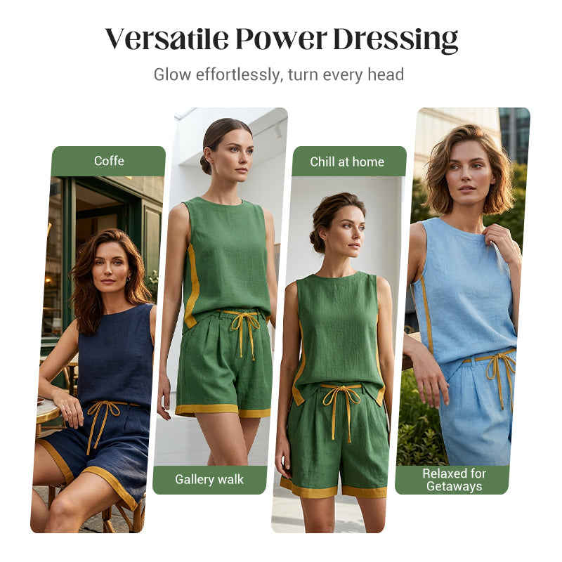 Casual Color-Block Sleeveless Top & Shorts 2-Piece Set