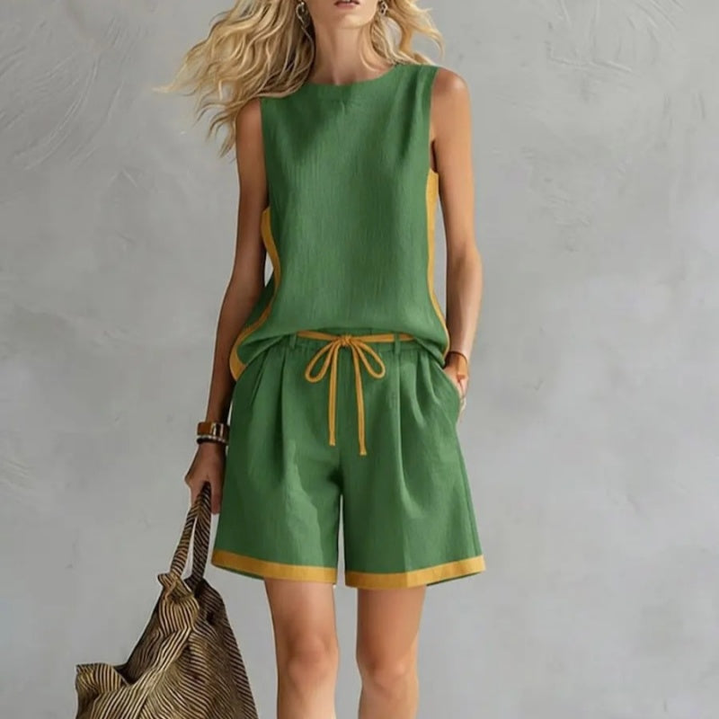 Casual Color-Block Sleeveless Top & Shorts 2-Piece Set