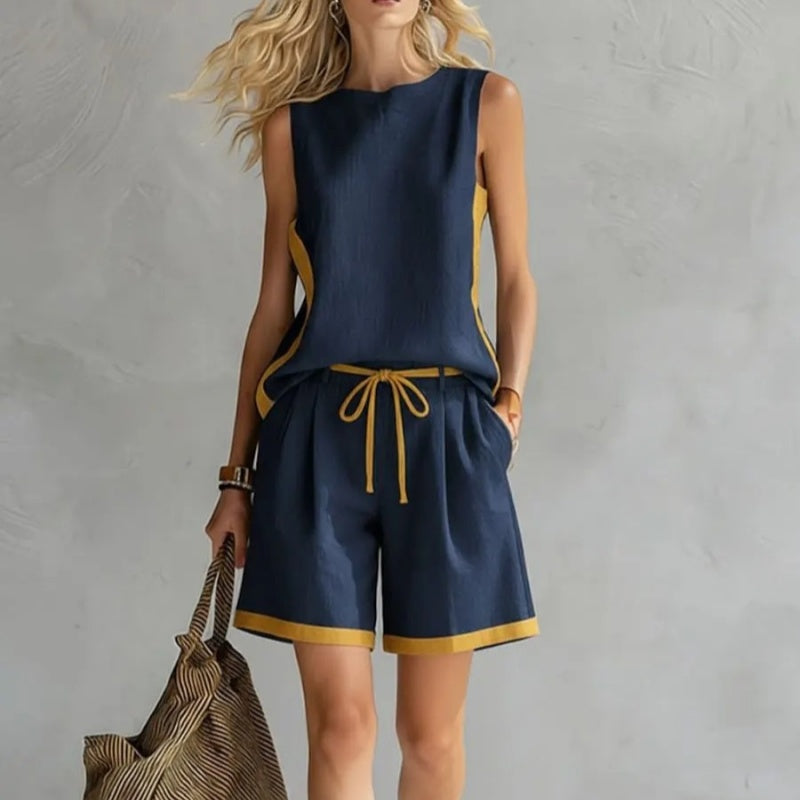 Casual Color-Block Sleeveless Top & Shorts 2-Piece Set