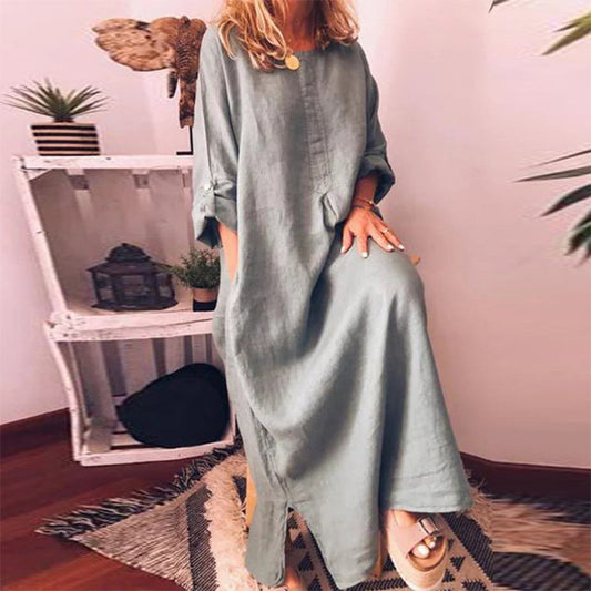 Women's Casual Cotton Linen Loose Maxi Dress