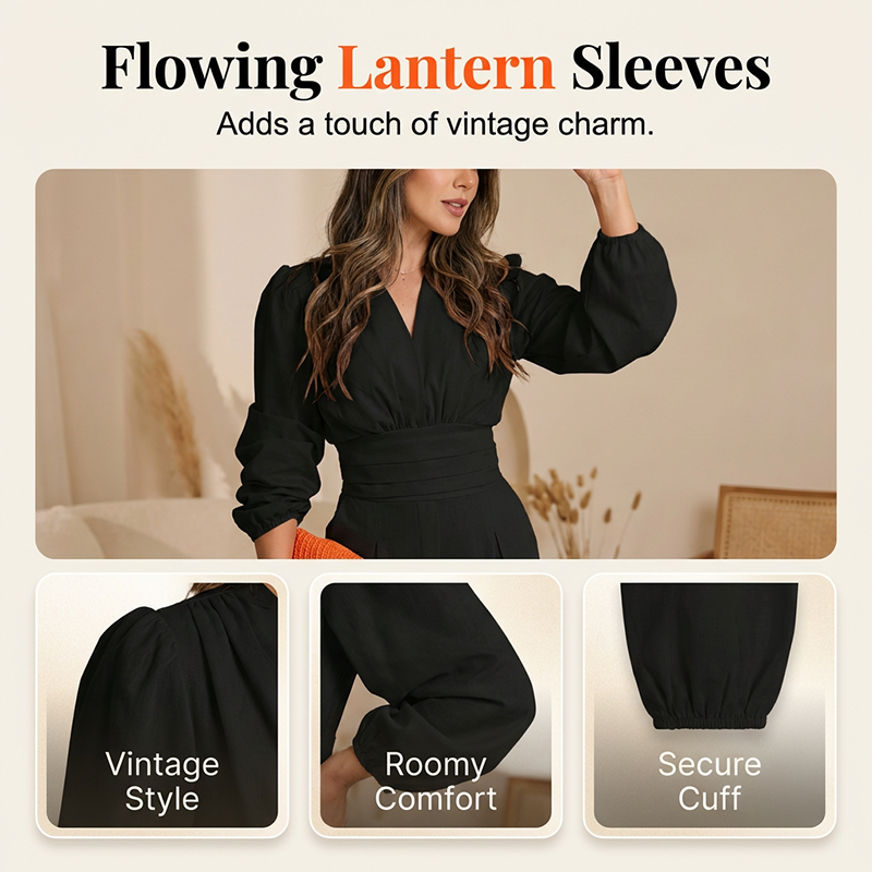 Chic Long Sleeve V-Neck Palazzo Jumpsuit