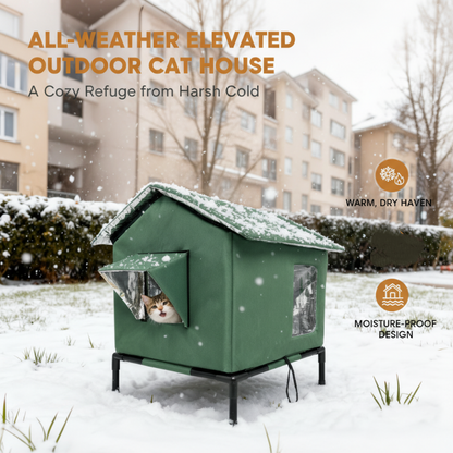 🐾 50% OFF 🔥 All-Weather Elevated Outdoor Cat House ✅ Waterproof & Warm Lined Shelter | Foldable Raised Design 🐱