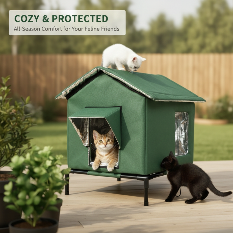 🐾 50% OFF 🔥 All-Weather Elevated Outdoor Cat House ✅ Waterproof & Warm Lined Shelter | Foldable Raised Design 🐱