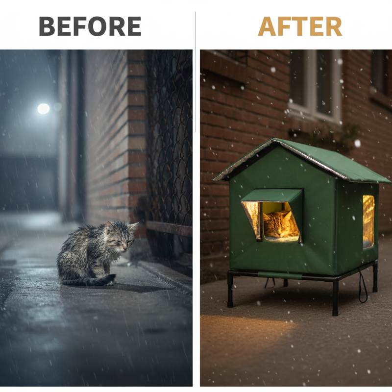 🐾 50% OFF 🔥 All-Weather Elevated Outdoor Cat House ✅ Waterproof & Warm Lined Shelter | Foldable Raised Design 🐱