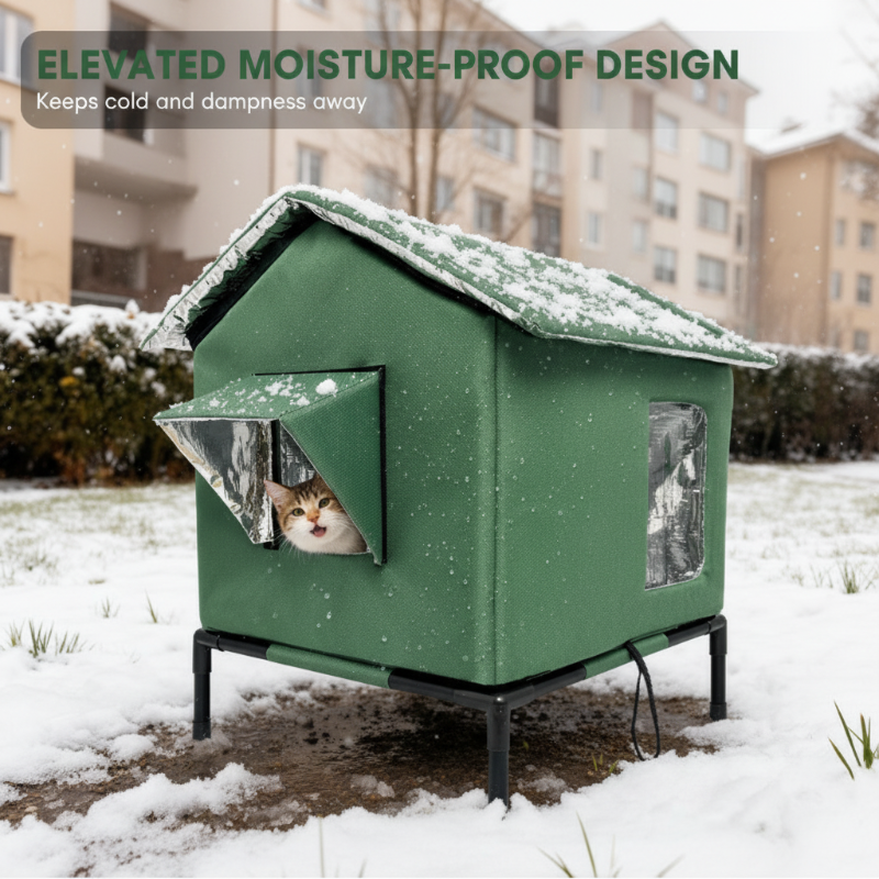 🐾 50% OFF 🔥 All-Weather Elevated Outdoor Cat House ✅ Waterproof & Warm Lined Shelter | Foldable Raised Design 🐱