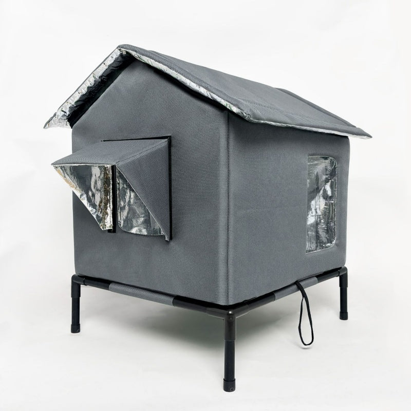 🐾 50% OFF 🔥 All-Weather Elevated Outdoor Cat House ✅ Waterproof & Warm Lined Shelter | Foldable Raised Design 🐱