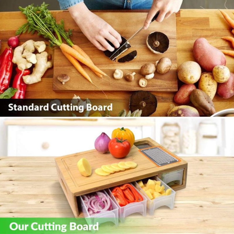 Bamboo Cutting Board with Containers and Graters
