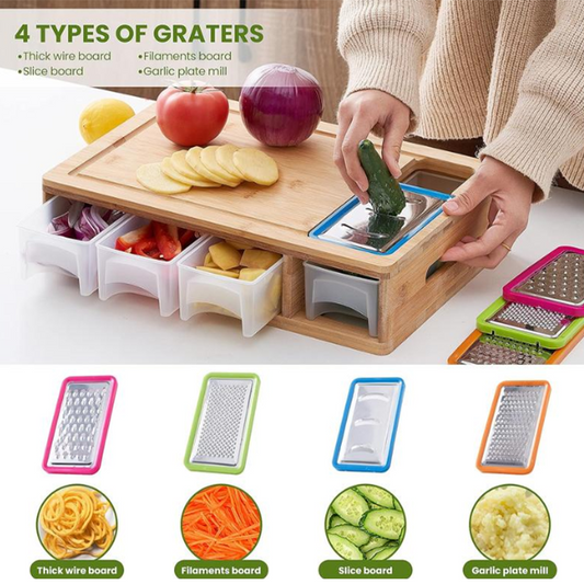 Bamboo Cutting Board with Containers and Graters