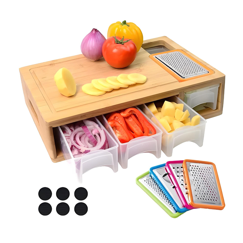 Bamboo Cutting Board with Containers and Graters