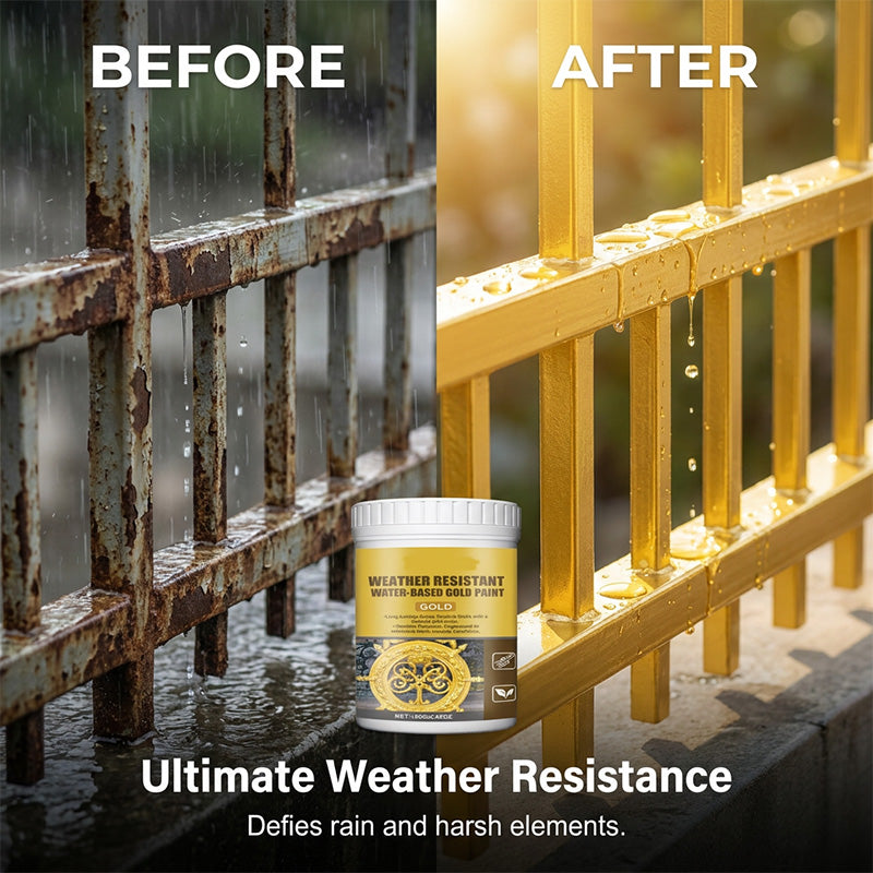 Weather-resistant, water-based gold paint