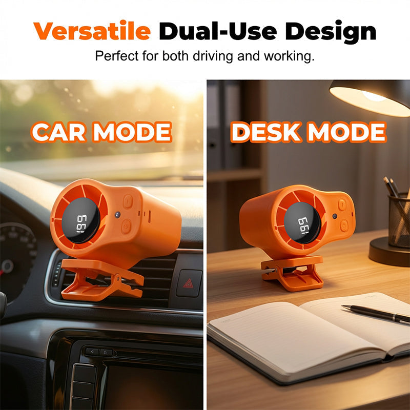 🌀 LIMITED-TIME 50% OFF! 🚗 Hands-Free Personal Cooling Fan – LED Display, 360° Rotation, Dual-Use, Silent 💨