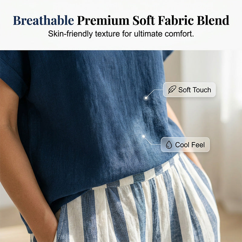 🌿 Effortless Weekend Style – Women's Casual Solid Top & Striped Wide-Leg Pants You’ll Adore👖👚