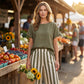 🌿 Effortless Weekend Style – Women's Casual Solid Top & Striped Wide-Leg Pants You’ll Adore👖👚
