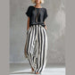 🌿 Effortless Weekend Style – Women's Casual Solid Top & Striped Wide-Leg Pants You’ll Adore👖👚