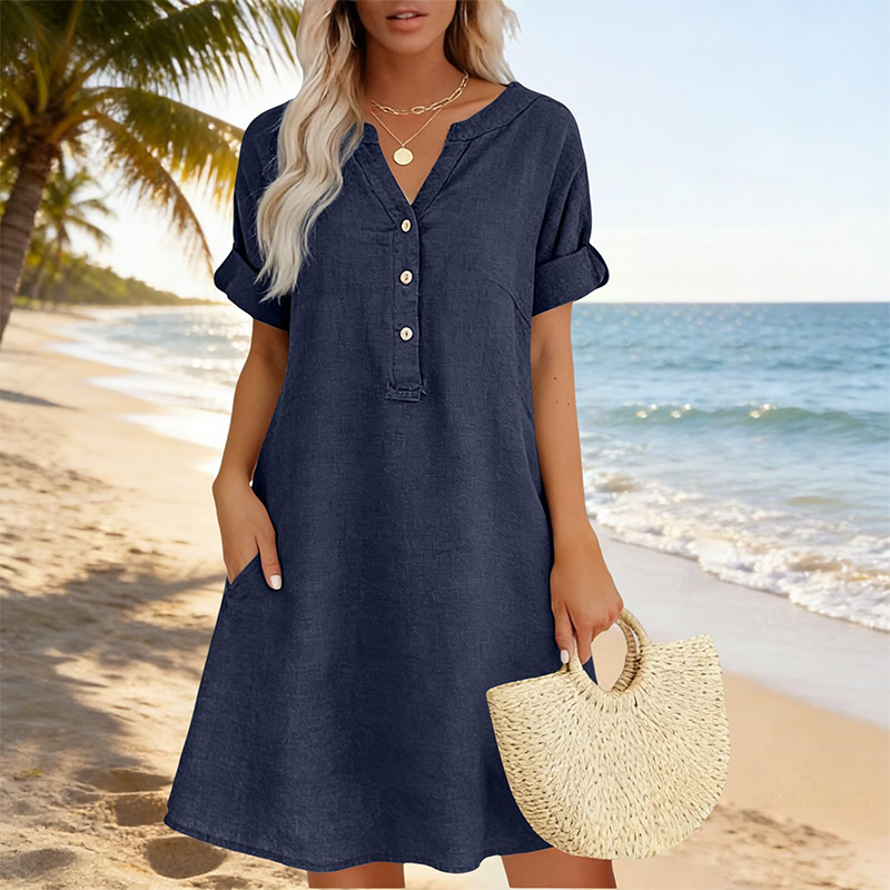 🏖️ LIMITED-TIME 50% OFF! 👗Women's V-Neck Tunic Dress – Relaxed Fit, Pockets & Breathable