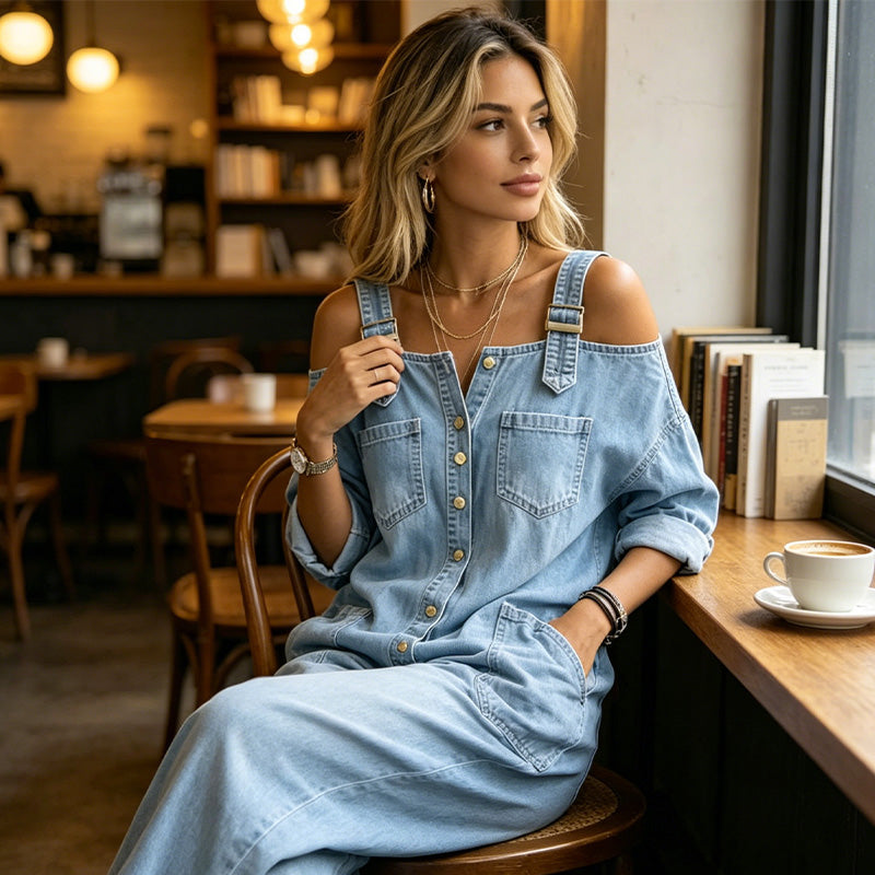 ⏳LIMITED-TIME 50% OFF!🔥 Loose Fit Wide-Leg Overall Jumpsuit with Pockets – Effortless Comfort & Style ✨