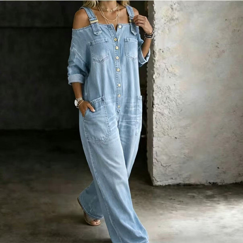 ⏳LIMITED-TIME 50% OFF!🔥 Loose Fit Wide-Leg Overall Jumpsuit with Pockets – Effortless Comfort & Style ✨
