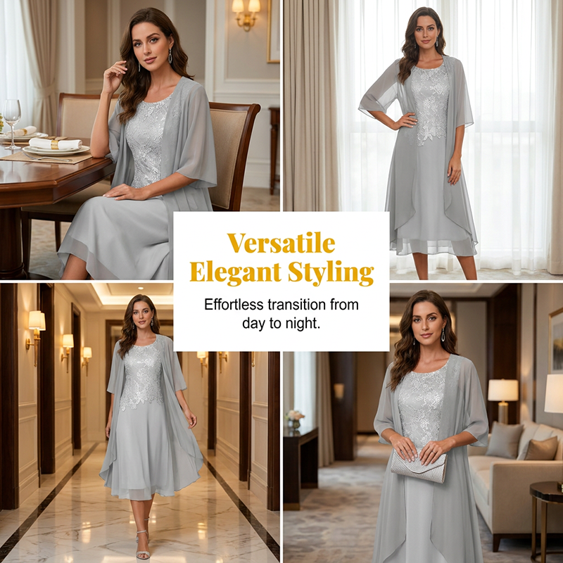Women's Lace Chiffon Dress 2-Piece Set