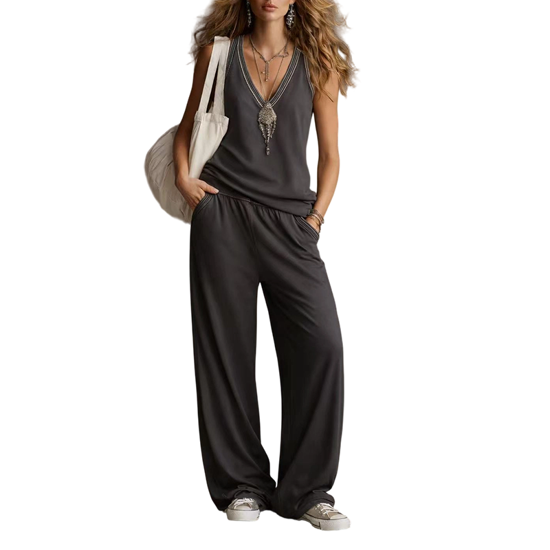 ✨New arrivals at 50% off-Women's V-Neck Sleeveless Top & Wide-Leg Pants Set